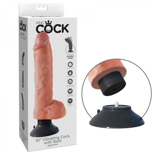King Cock 10 Vibrating Cock w/Balls - Flesh