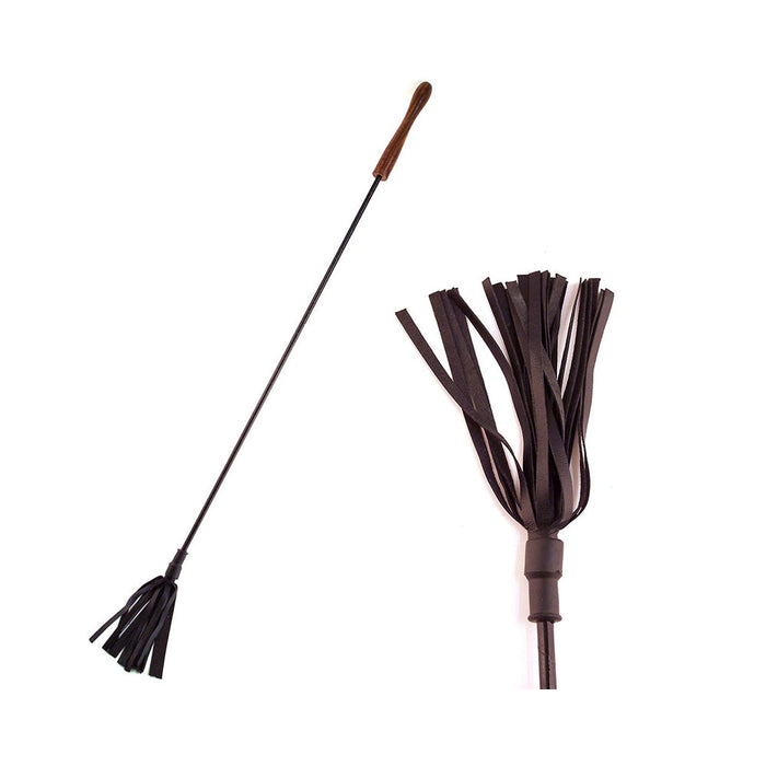 Rouge Leather Wooden Handle Riding Crop Black
