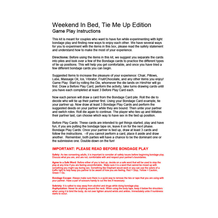 Weekend In Bed All Tied Up Game Kit