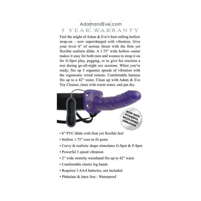 Adam & Eve Universal Vibrating Hollow Strap-on Silicone Purple