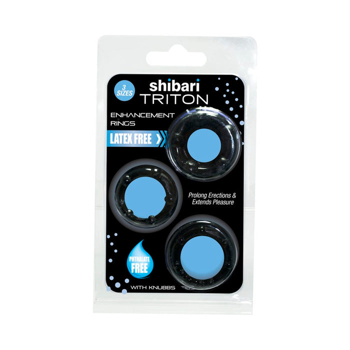 Shibari Triton Enhancement Pleasure Rings With Knubbs 3pk Black