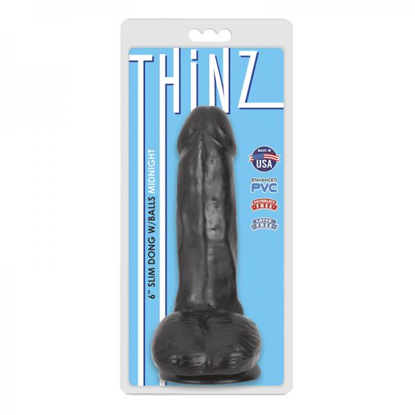 6 Inch Slim Dildo With Balls - Black
