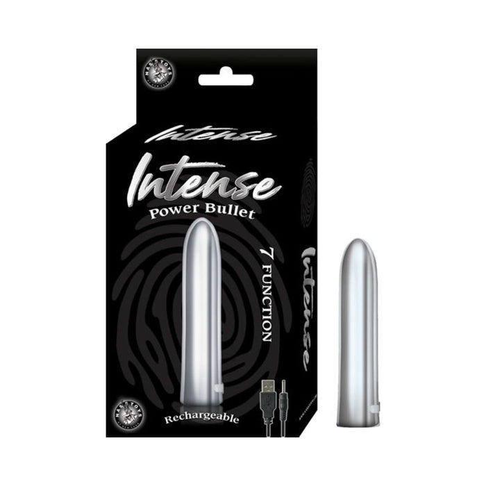 Intense Power Bullet Rechargeable 7 Function Usb Cord Included Waterproof Silver
