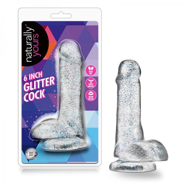 Naturally Yours - 6'' Glitter Cock - Sparkling Clear