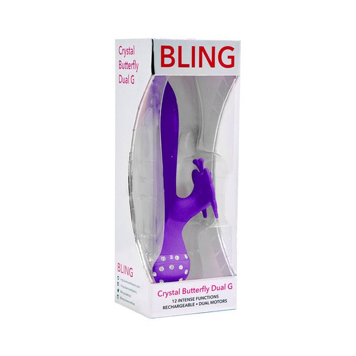 Bling Crystal Butterfly Dual G Vibe 12 Function Usb Magnetic Rechargeable Silicone Waterproof Purple