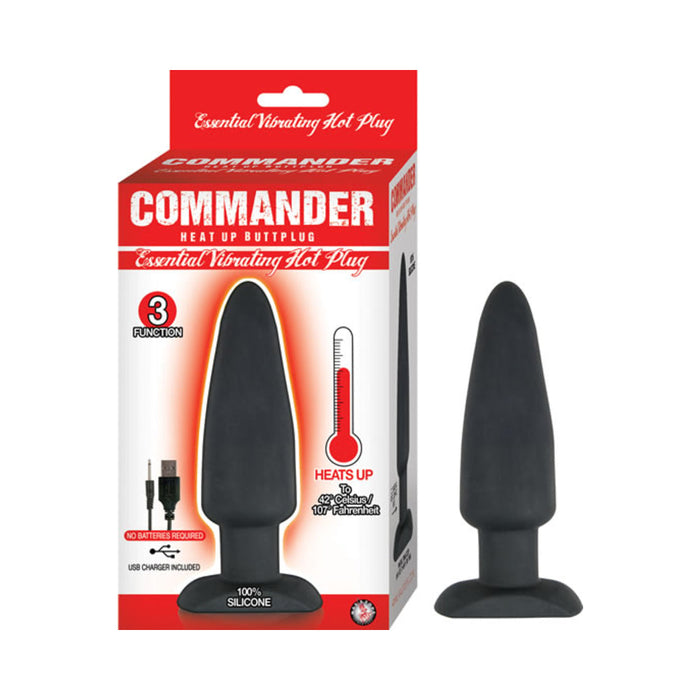 Commander Essential Vibrating Hot Plug Heating Magnetic Charging 3 Function Waterproof Black