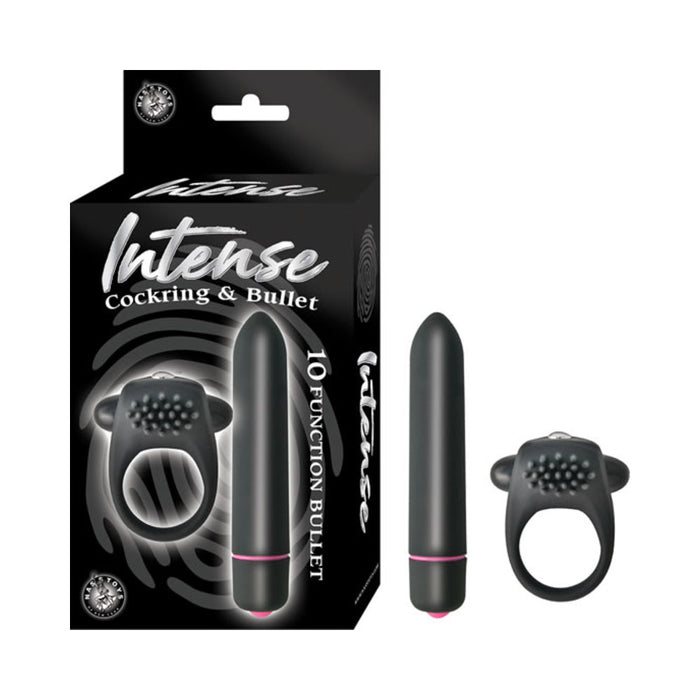 Intense Cockring And Bullet 10 Function Bullet Waterproof Black