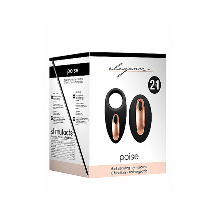 Elegance Dual Poise Vibrating Cock Ring & Remote Black