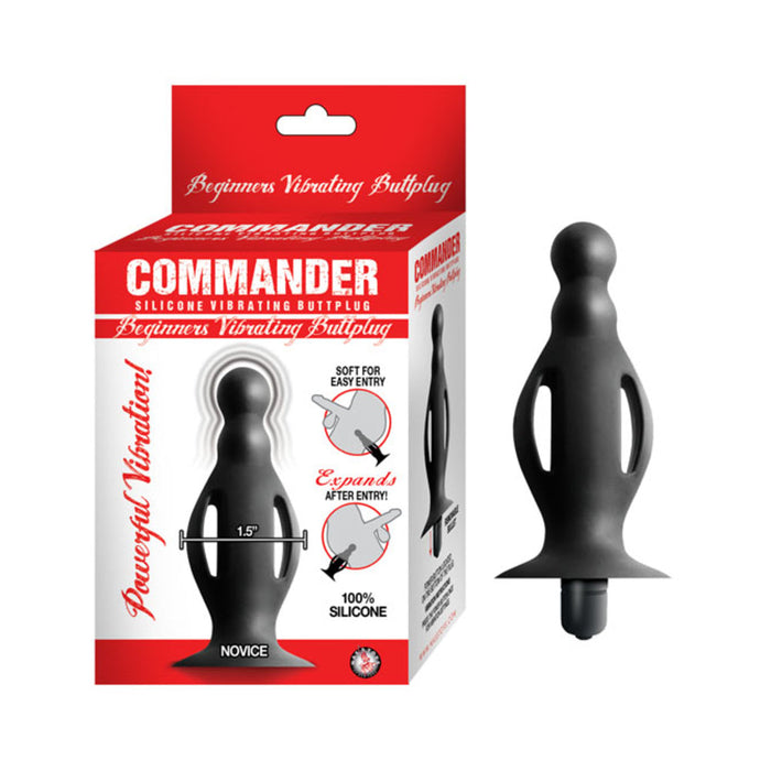 Commander Beginners Vibrating Buttplug Removeable Bullet Suction Cup Base Silicone Black