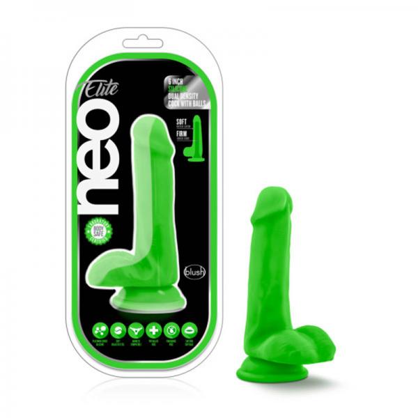 Blush Neo Elite 6 Silicone Dual Density Cock w/Balls - Neon Green