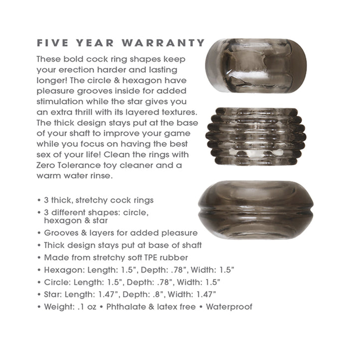 Triple Thick Cock Ring Trio Smoke