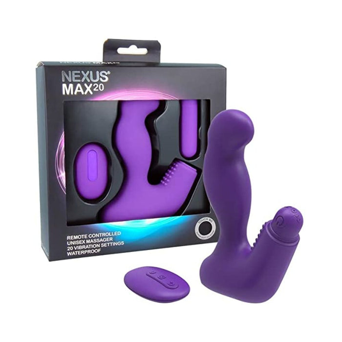 Nexus Max 20 Unisex Massager Remote Control With Removable Bullet Waterproof Purple