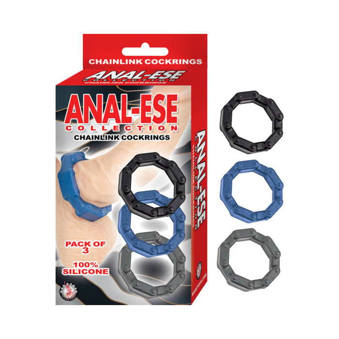 Anal-ese Collection Chainlink Cockrings Black,blue,grey