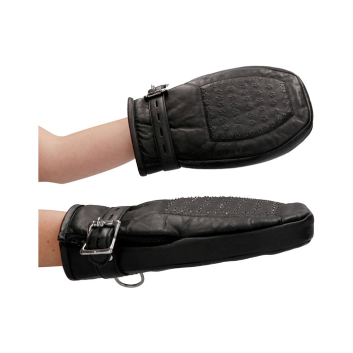 Ouch! Pain - Lamb Leather Bondage Mittens Padded With Metal Teeth