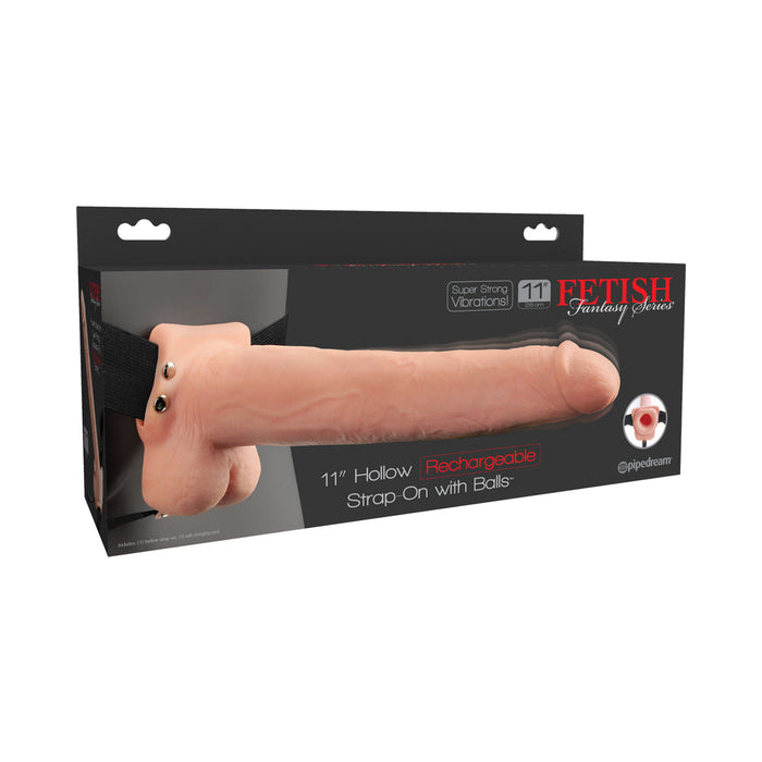 Fetish Fantasy 11in Hollow Rechargeable Strap-on With Balls, Flesh