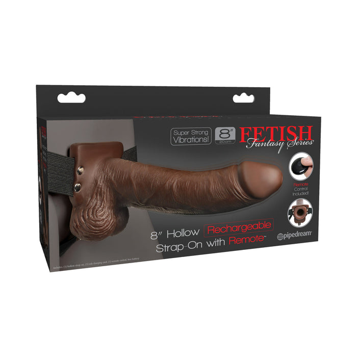 Fetish Fantasy 8in Hollow Rechargeable Strap-on With Remote, Brown