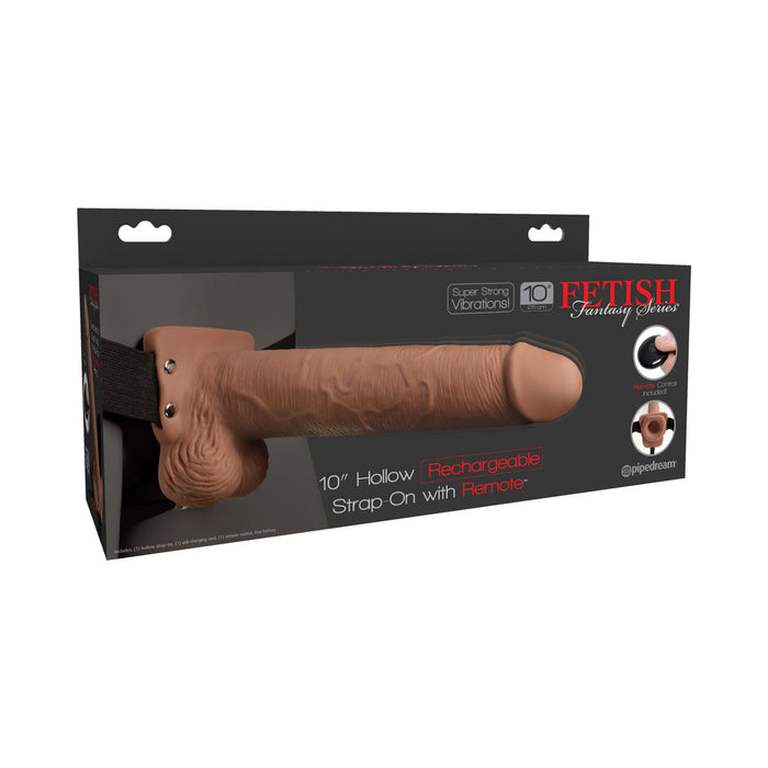 Fetish Fantasy 10in Hollow Rechargeable Strap-on With Remote, Tan