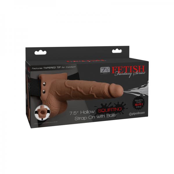 Fetish Fantasy 7.5in Hollow Squirting Strap-on With Balls, Tan