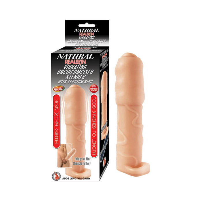 Natural Realskin Vibrating Uncircumsised Xtender With Scrotum Ring
