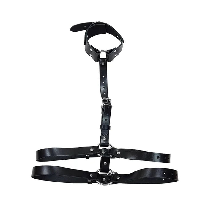 Female Chest Harness With Choker - Black