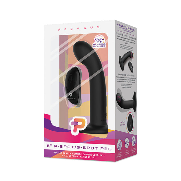Pegasus 6'' Wirelss Remote Control P-spot/g-spot Peg With Harness Black