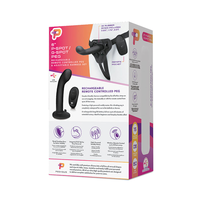 Pegasus 6'' Wirelss Remote Control P-spot/g-spot Peg With Harness Black