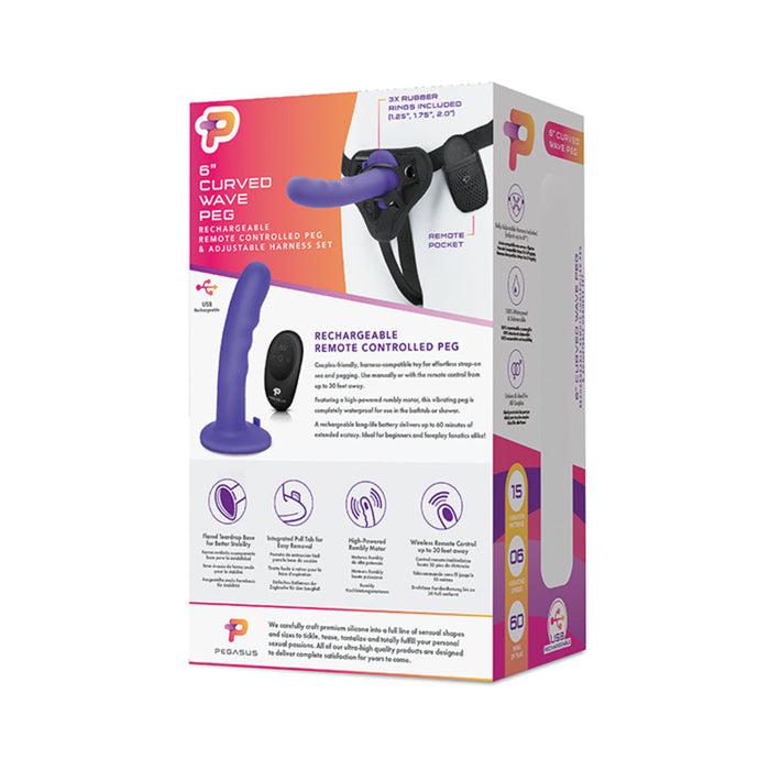 Pegasus 6'' Wireless Remote Control Curved Wave Peg With Harness Purple