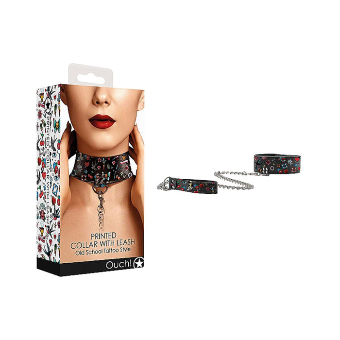 Ouch! Old School Tattoo Printed Collar And Leash