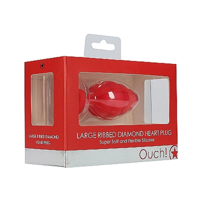 Ouchlarge Ribbed Diamond Heart Plug - Red