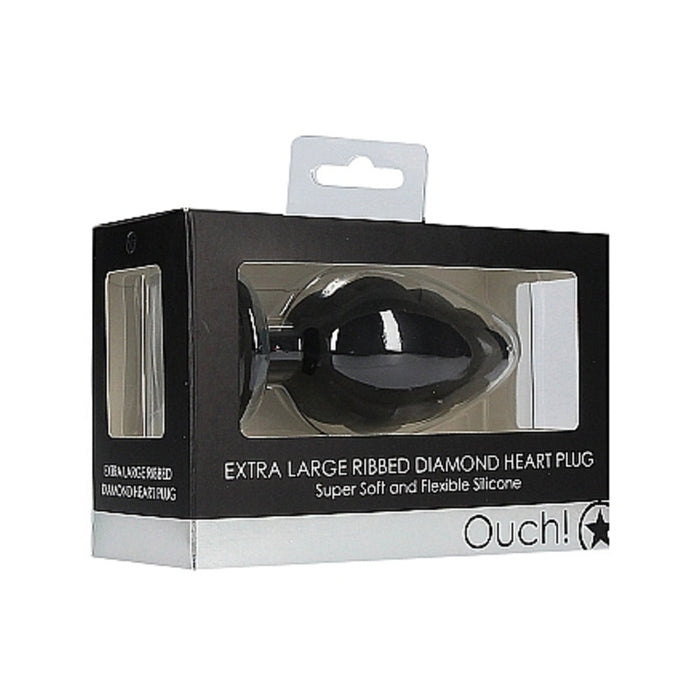 Ouch Extra Large Ribbed Diamond Heart Plug - Black