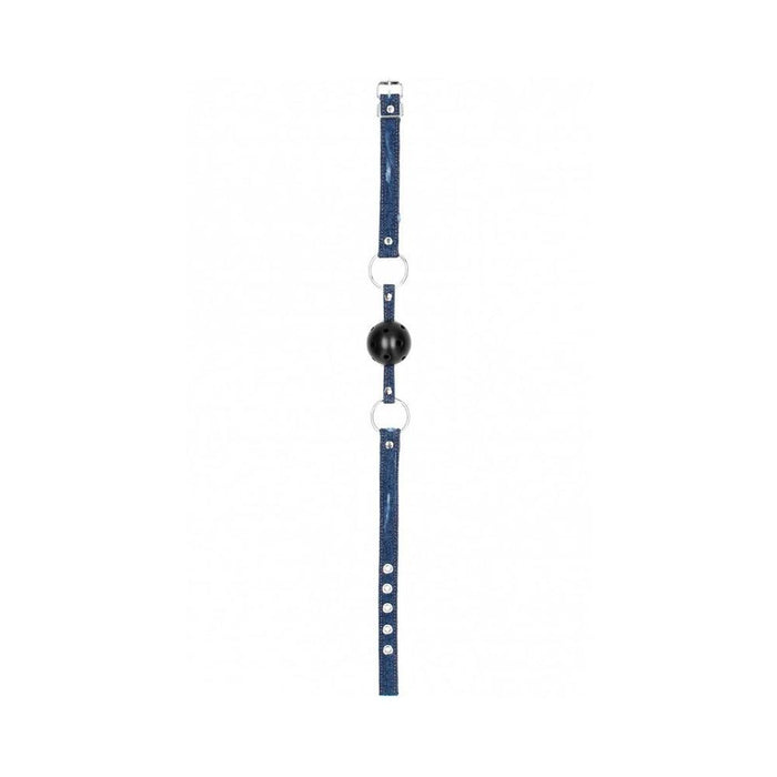 Ouch! Silicone Ball Gag - With Roughened Denim Straps - Blue