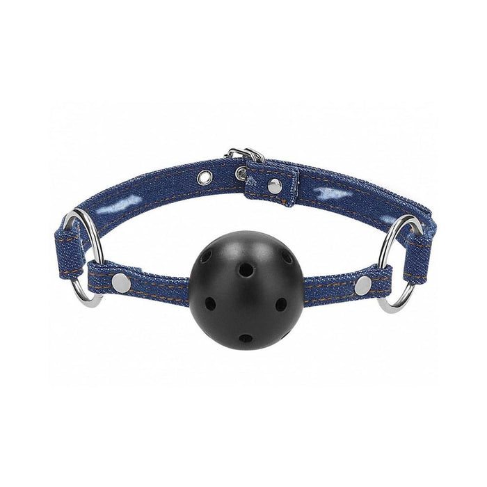 Ouch! Silicone Ball Gag - With Roughened Denim Straps - Blue
