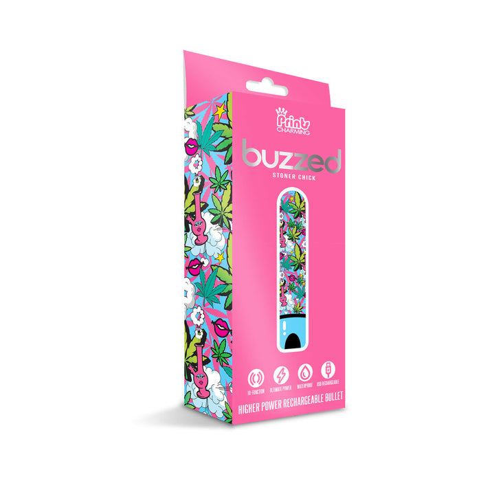 Prints Charming Buzzed Rechargeable 3.5'' Bullet - Stoner Chick - Blue