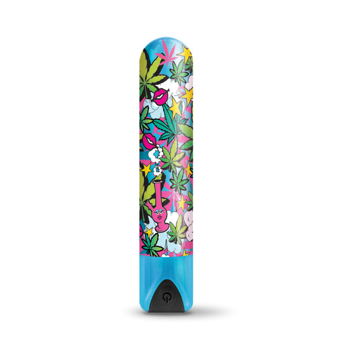 Prints Charming Buzzed Rechargeable 3.5'' Bullet - Stoner Chick - Blue
