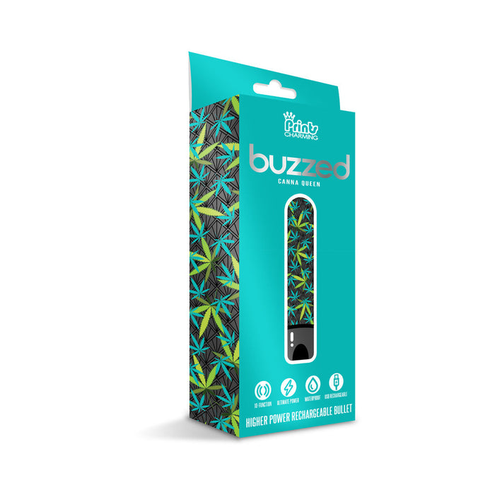 Prints Charming Buzzed Rechargeable 3.5'' Bullet - Canna Queen - Black