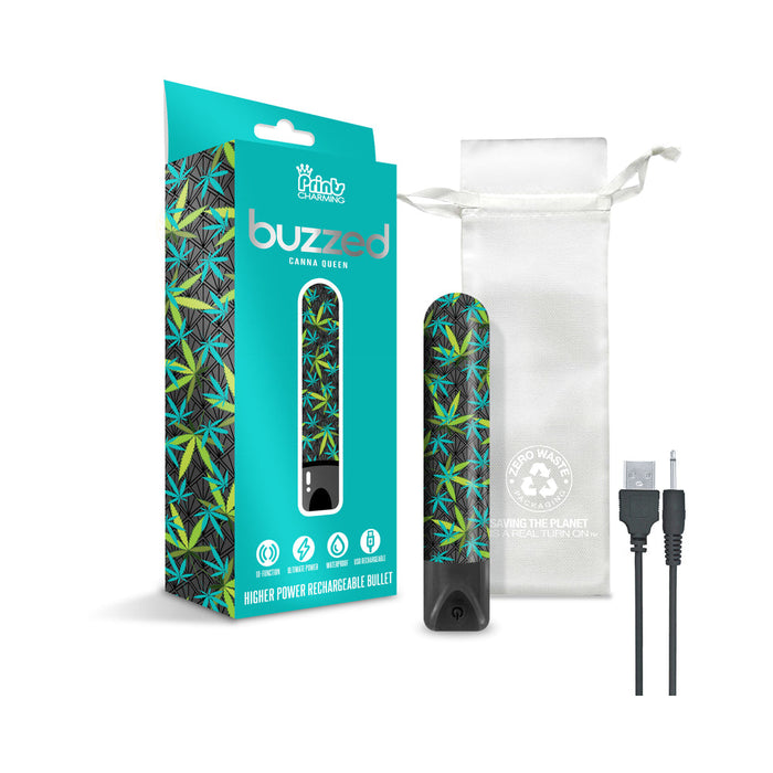 Prints Charming Buzzed Rechargeable 3.5'' Bullet - Canna Queen - Black
