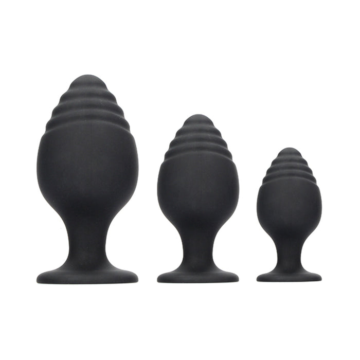 Ouch Rippled Butt Plug Set Black