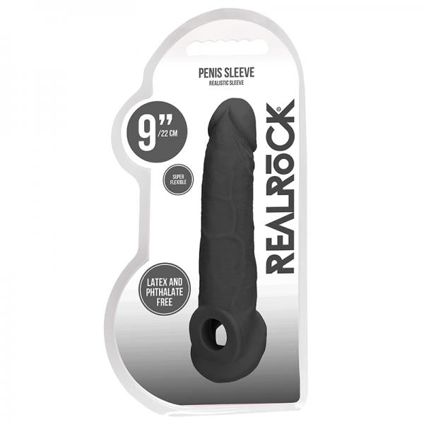 Real Rock Penis Extender With Rings - 9'' - 22 Cm - Chocolate