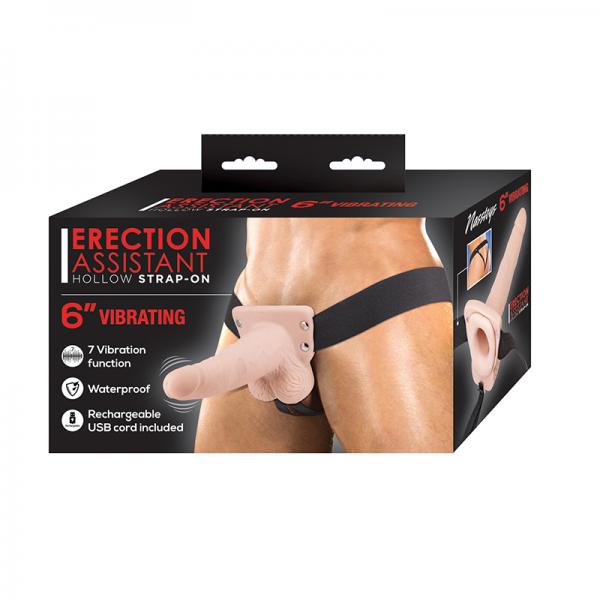 Erection Assistant Hollow Strap-on Vibrating 6 In. White