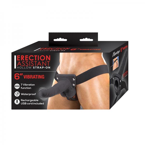 Erection Assistant Hollow Strap-on Vibrating 6 In. Black