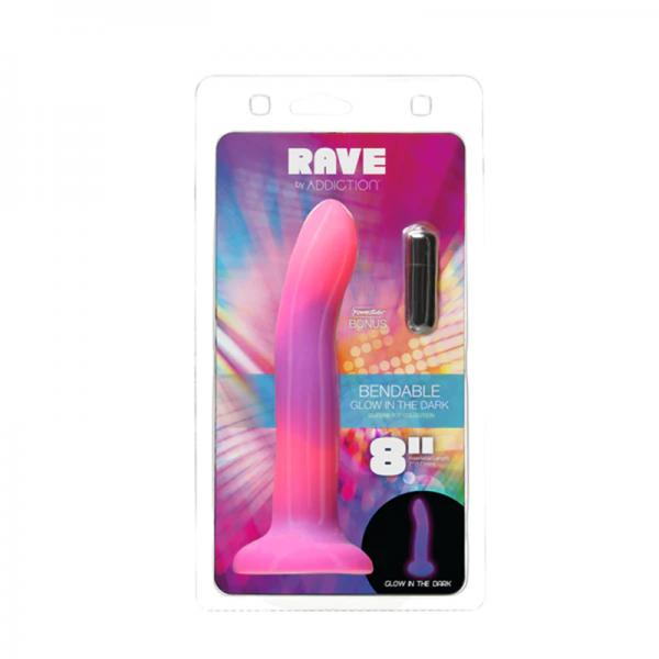 Rave Addiction 8in Glow In The Dark Dildo Pink/purple