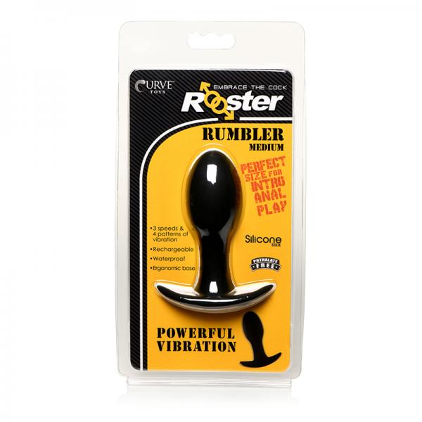 Curve Toys Rooster Rumbler Vibrating Silicone Anal Plug Medium - Black