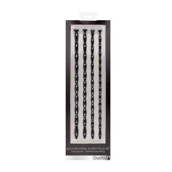 Shots Ouch Advanced Urethral Sounding Silicone Spiral Plug Set - Black