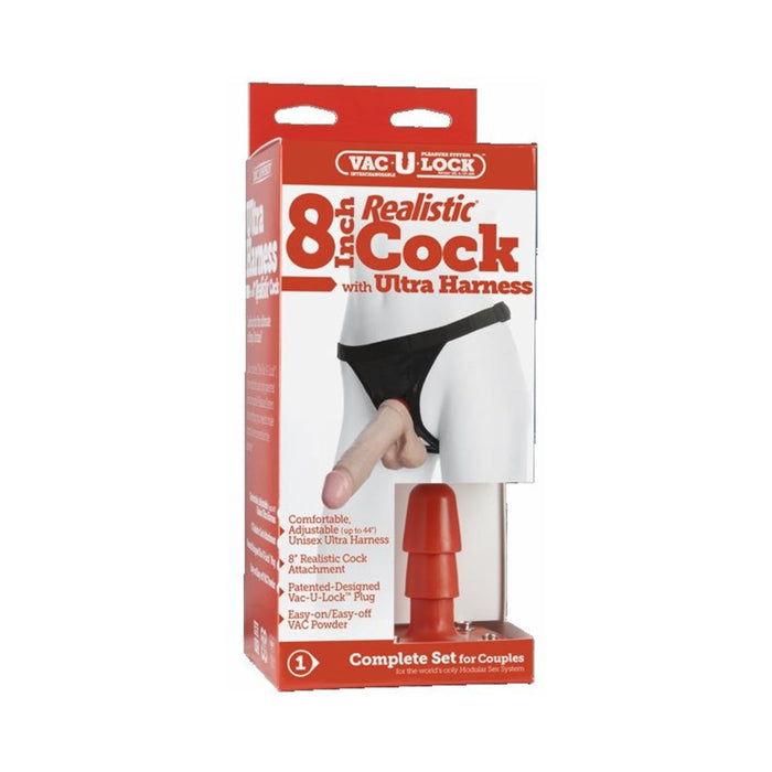 Vac-U-Lock Set 8'' Realistic Cock with Ultra Harness