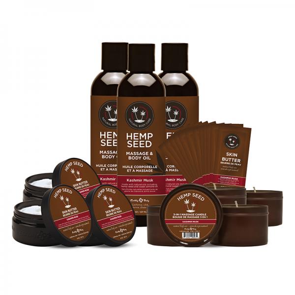 Earthly Body Hemp Seed New Fragrance Prepack In Kashmir Musk Includes: 3 Of Each Skin Butter 8 Oz.,