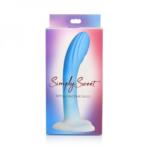 Curve Toys Simply Sweet 7'' Rippled Silicone Dildo - Blue/white