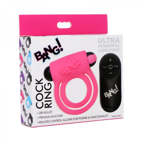 Remote Control 28x Vibrating Cock Ring And Bullet - Pink