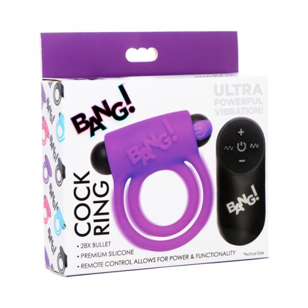 Remote Control 28x Vibrating Cock Ring And Bullet - Purple