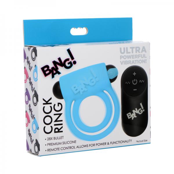 Remote Control 28x Vibrating Cock Ring And Bullet - Blue