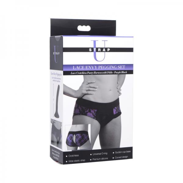 Lace Envy Pegging Set With Lace Crotchless Panty Harness And Dildo